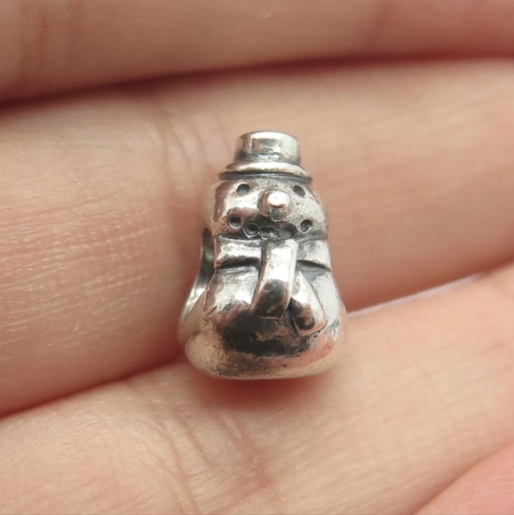 PANDORA 925 Sterling Silver Retired Snowman Bead Charm 790374 Winter Christmas ⛄ - Picture 2 of 6